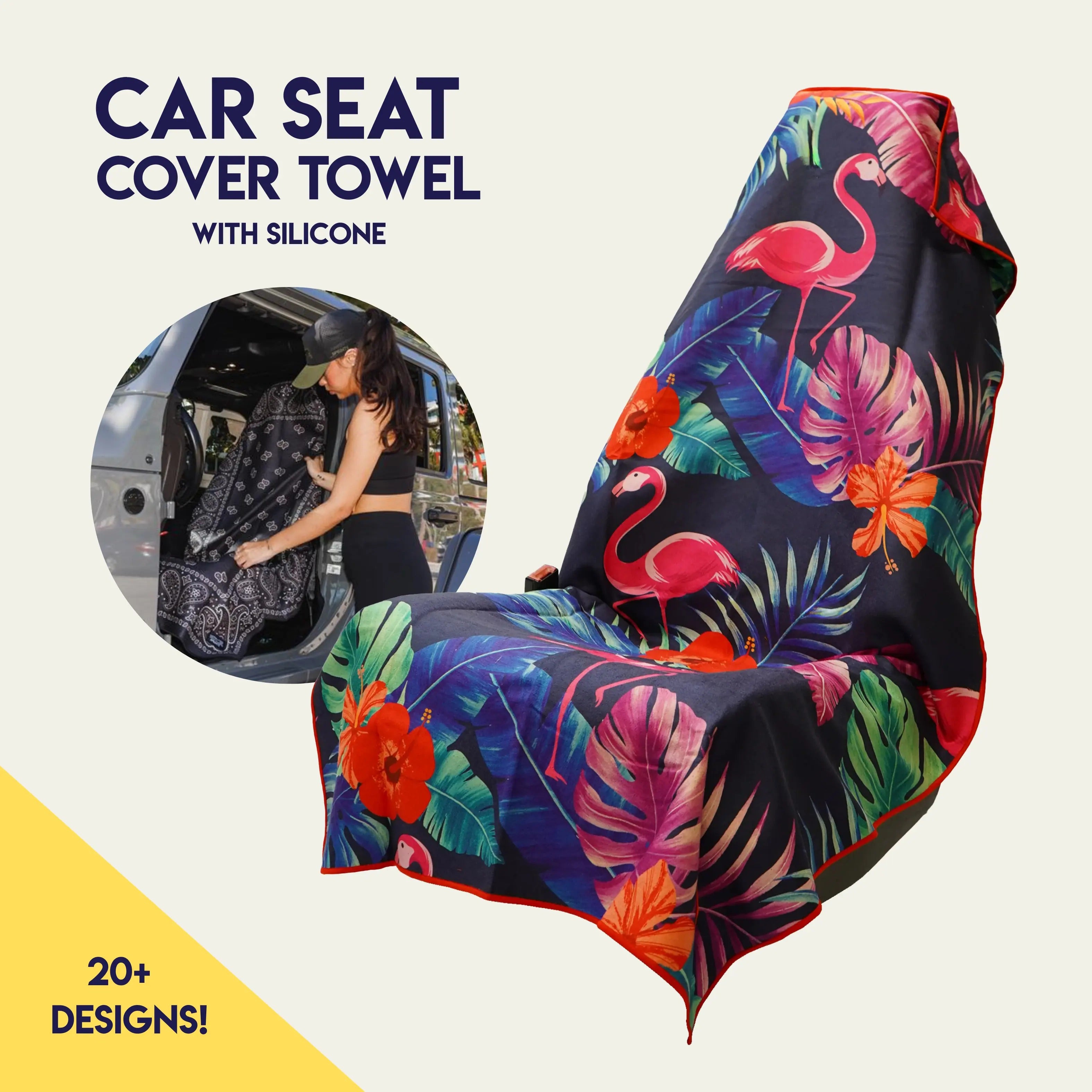 Flamingos Car Seat Cover Towel - Silicone-Lined Hood Universal Fit Car Seat Cover Towel for Sweat Protection