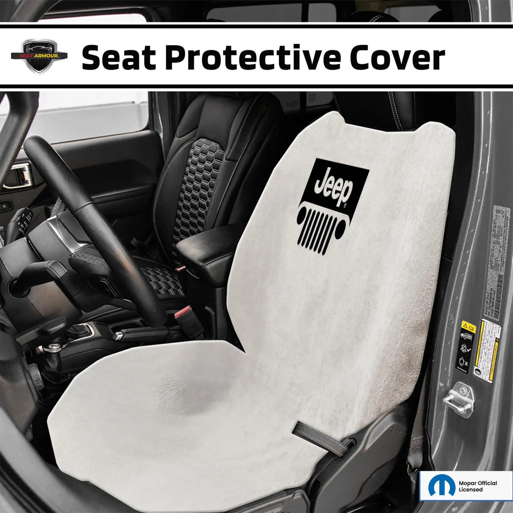 Seat Armour Seat Protector Towel 'Jeep with Grille' - Soft Machine Washable Jeep Seat Cover Towel - Easy to Install, Multipurpose Jeep Seat Towel - Gray