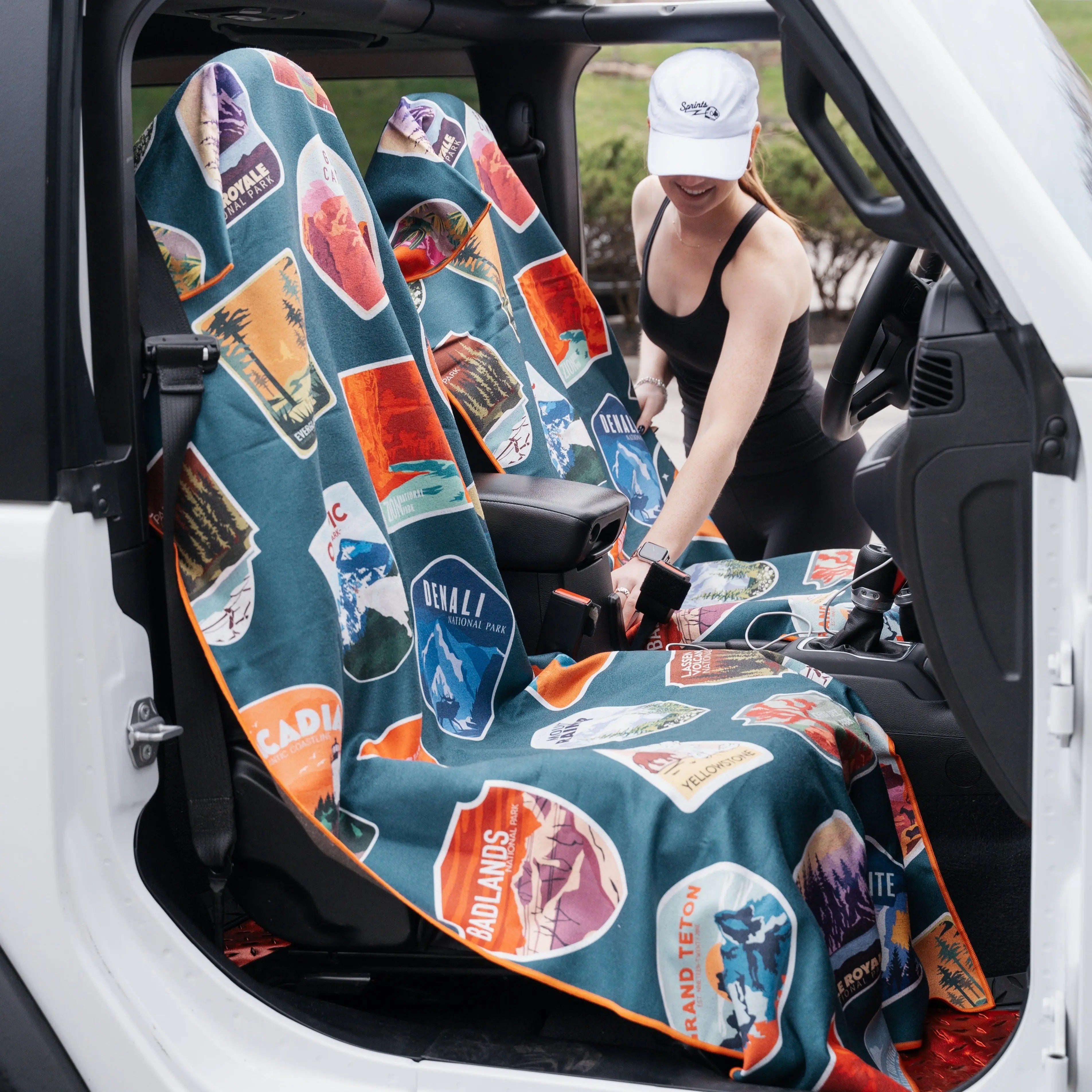 National Parks Car Seat Cover Towel - Silicone-Lined Hood Universal Fit Car Seat Cover Towel for Sweat Protection