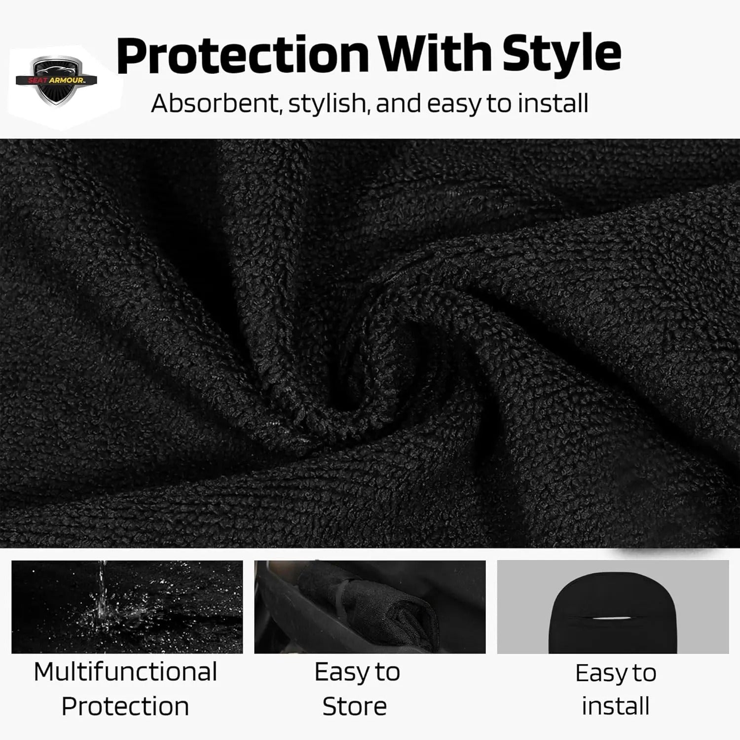Seat Armour Seat Protector Towel – U.S. Marines Design – Soft Machine Washable Car Seat Cover Towel – Easy to Install, Multipurpose Car Seat Towel – Black