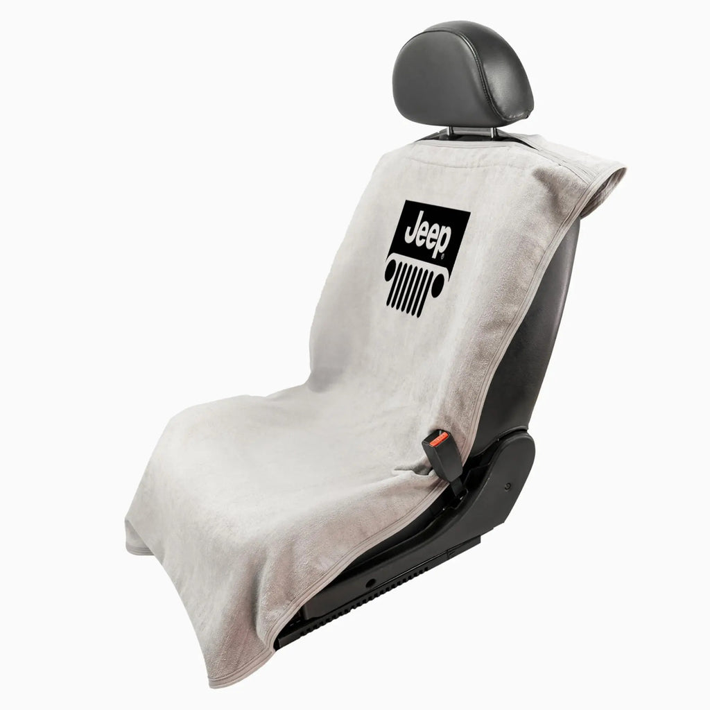 Seat Armour Seat Protector Towel 'Jeep with Grille' - Soft Machine Washable Jeep Seat Cover Towel - Easy to Install, Multipurpose Jeep Seat Towel - Gray