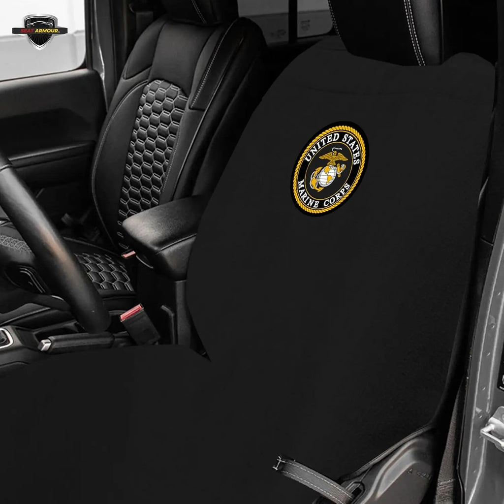 Seat Armour Seat Protector Towel – U.S. Marines Design – Soft Machine Washable Car Seat Cover Towel – Easy to Install, Multipurpose Car Seat Towel – Black
