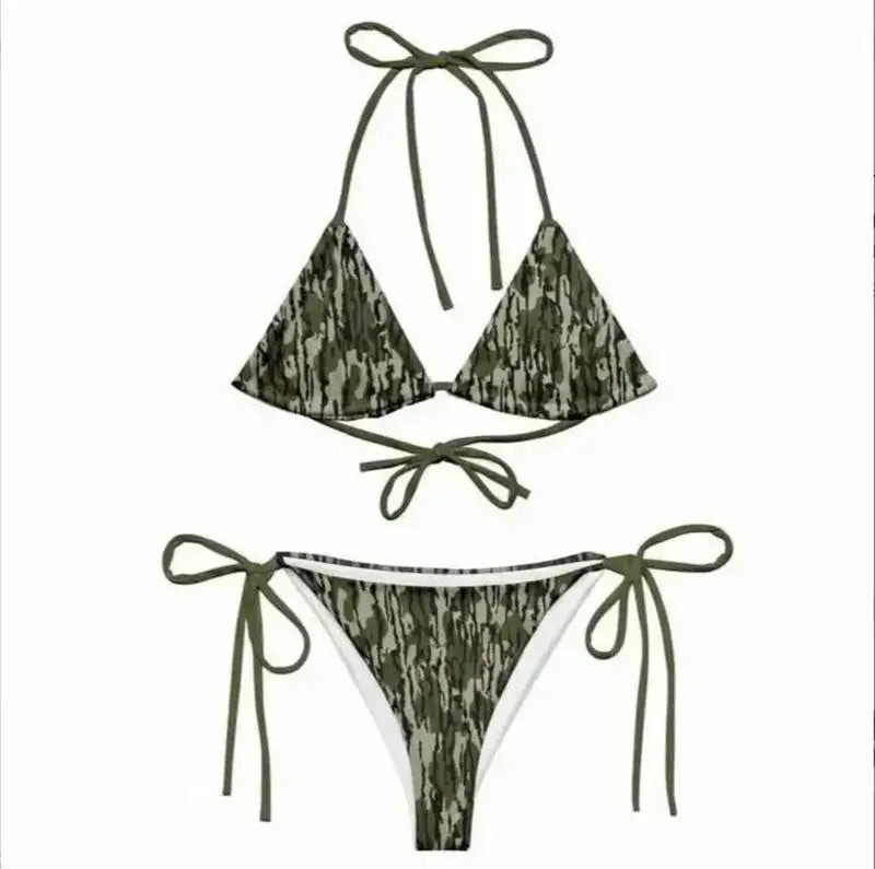 Couple Matching Camo Swimwear Set – Women's Tie Bikini & Men's Drawstring Beach Shorts