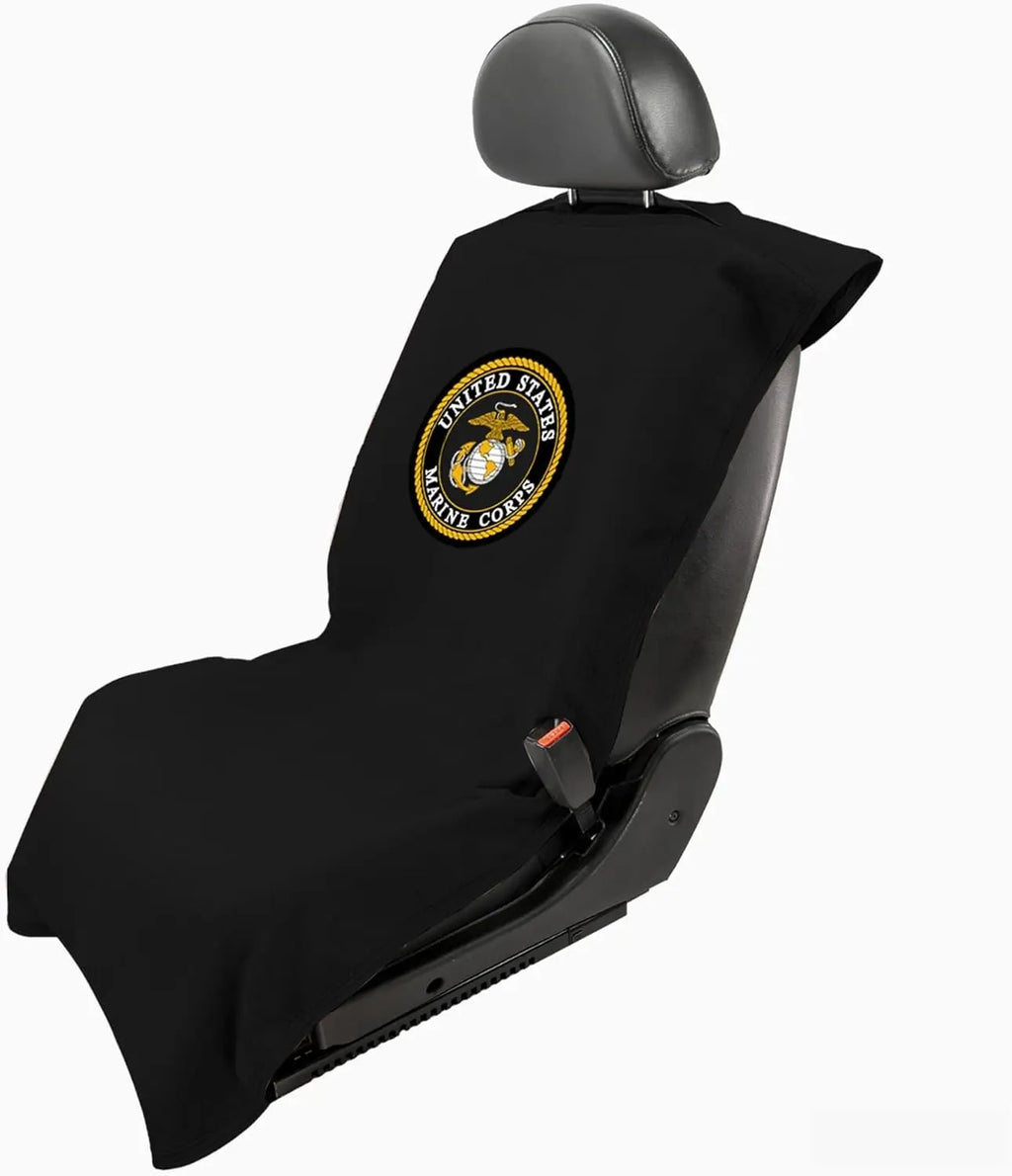 Seat Armour Seat Protector Towel – U.S. Marines Design – Soft Machine Washable Car Seat Cover Towel – Easy to Install, Multipurpose Car Seat Towel – Black