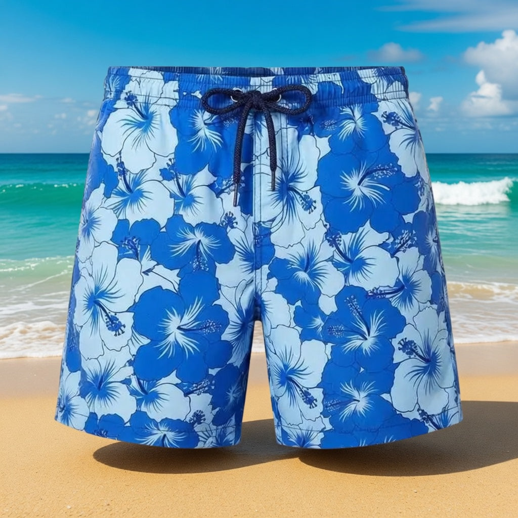 Blue Floral Matching Swimwear Set Triangle Bikini Womens and Hawaiian Mens Swim Shorts Couple Beach Outfit Summer Vacation Gift